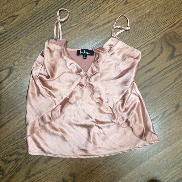 Lulus Tops - Lulus Small Rose Satin Spaghetti Strap Top w ruffle